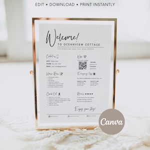 Welcome Sign for Airbnb Hosts, Wifi QR Code Sign, Guest Arrival Poster, Template for VRBO, Things to Know, Beach House Rules, Airbnb QR Code