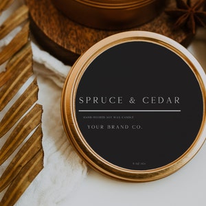 Round Candle Label Template, Editable Candle Lid Sticker Label, Pre designed Circular Modern Candle Label Template Instant Download