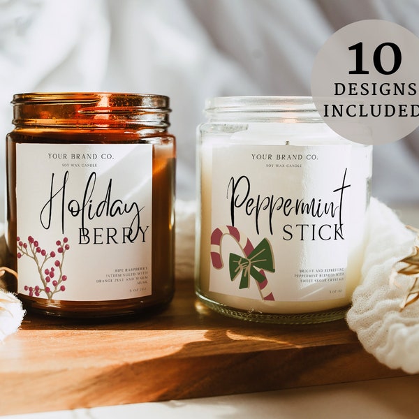 Holiday Candle Label Template, Editable Candle Label Design, Christmas Candle Label Template, Winter Candle Label, Jar Label, Canva Template
