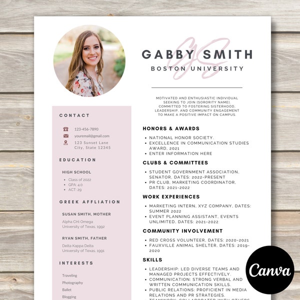 Pink Sorority Resume Template Etsy, Easy to Edit Sorority Resume Template, Sorority Rush and Cover Letter, Unique Sorority Recruitment Pack