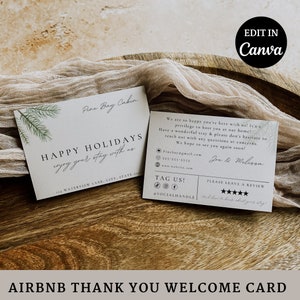 Holiday Airbnb Host Thank You Card Template Review Rating Request Editable Canva Airbnb Rental Template Airbnb Host Welcome Card For Guests