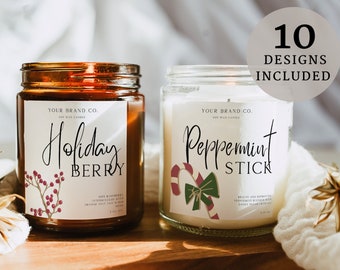 Holiday Candle Label Template, Editable Candle Label Design, Christmas Candle Label Template, Winter Candle Label, Jar Label, Canva Template