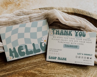 Bearbeitbare Retro Small Business Dankeskarte, DIY Marketingkarten Vorlagendesign, Danke für die Bestellverpackungskarte, Packungsbeilage Canva