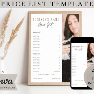 Editable Price List Template Canva, Printable Spa Salon Price List, Hair Pricing Flyers, Instagram Story Template, Bundle Price List