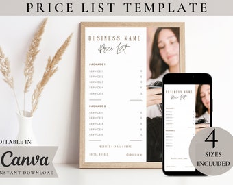 Editable Price List Template Canva, Printable Spa Salon Price List, Hair Pricing Flyers, Instagram Story Template, Bundle Price List