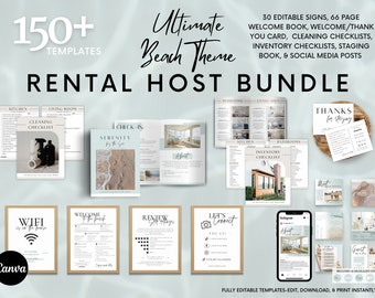 Beach Airbnb Host Bundle Template, VRBO Rental Templates, Editable Airbnb Signs Welcome Book Template, Cleaning Checklists Airbnb Printables