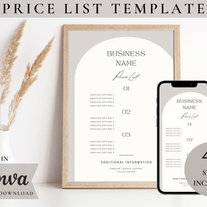 Price List Template Editable Canva, Price List Template, Small Business Price List, Editable Price Sheet, Pricing List, Salon Spa Price List