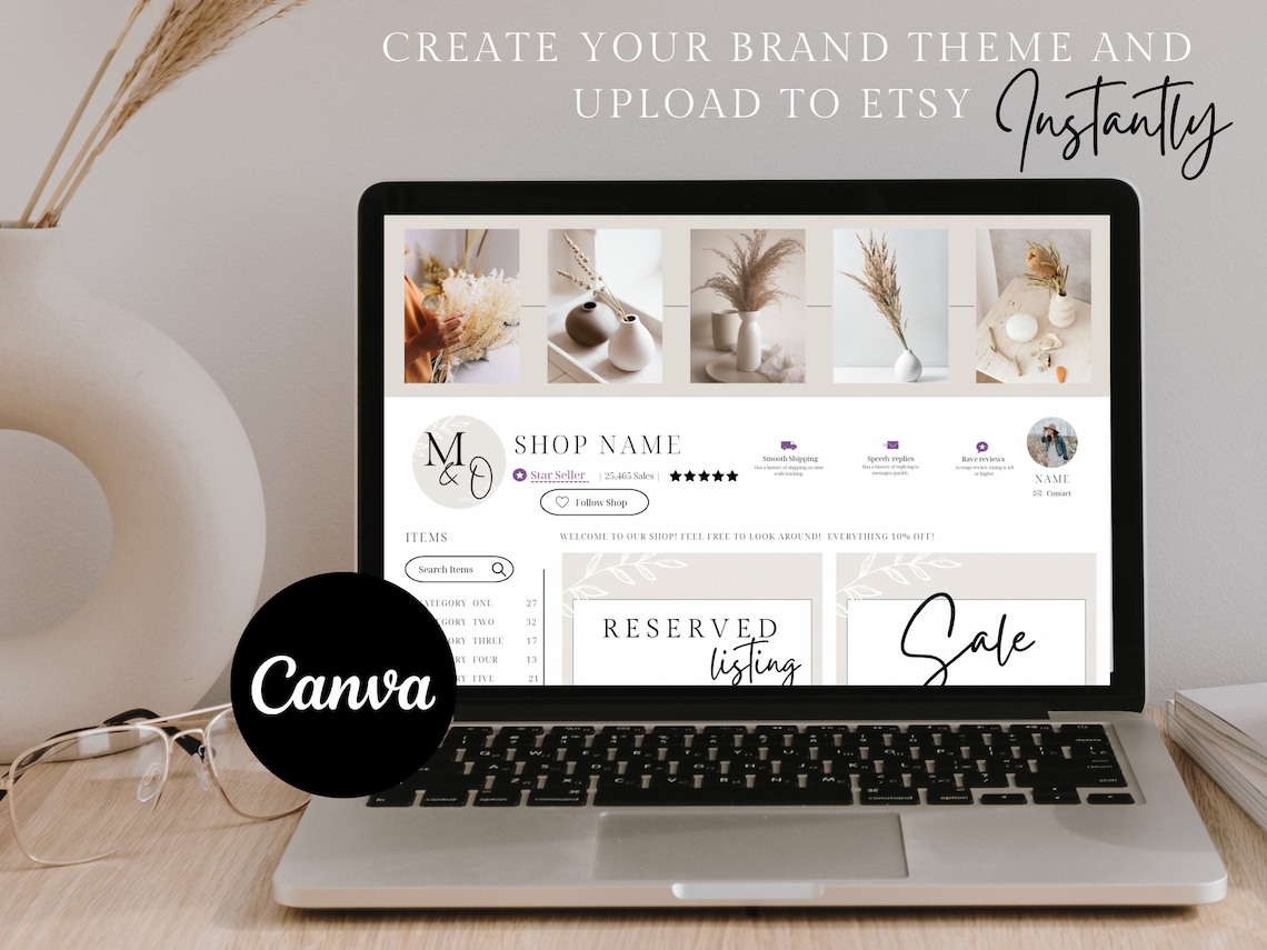 Minimal Etsy Shop Graphic Bundle, Etsy Banner Canva Template, DIY Etsy ...