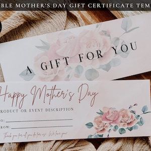 Mother's Day Gift Card Template, Printable Gift Voucher, Editable Gift Certificate, Printable Gift Certificate, Salon Spa Gift Coupon Mom