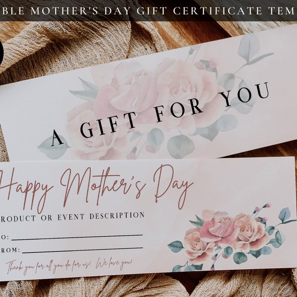 Mother's Day Gift Card Template, Printable Gift Voucher, Editable Gift Certificate, Printable Gift Certificate, Salon Spa Gift Coupon Mom