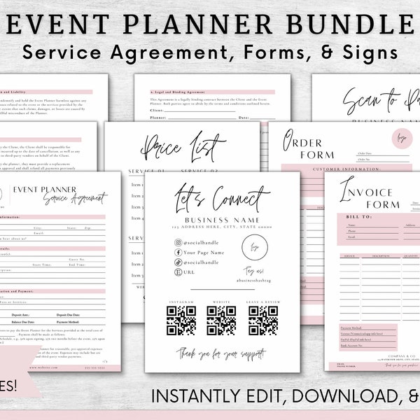 Event Planner Contract Template, Wedding Planning Service Agreement, Event Planning Client Forms, Editable Canva Form Template Forms Bundle