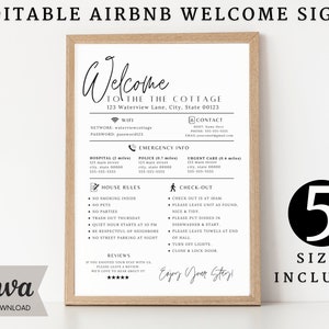 Cartel de bienvenida para anfitriones de Airbnb, alquiler vacacional imprimible, póster de llegada de huéspedes, plantilla para VRBO, cosas que debe saber, reglas de la casa de playa, Wifi