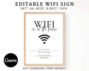 WIFI Password Sign Template, Editable Wifi Sign Printable, Vacation Rental Sign, Be Our Guest, Airbnb Host, VRBO Rental Templates, Air bnb