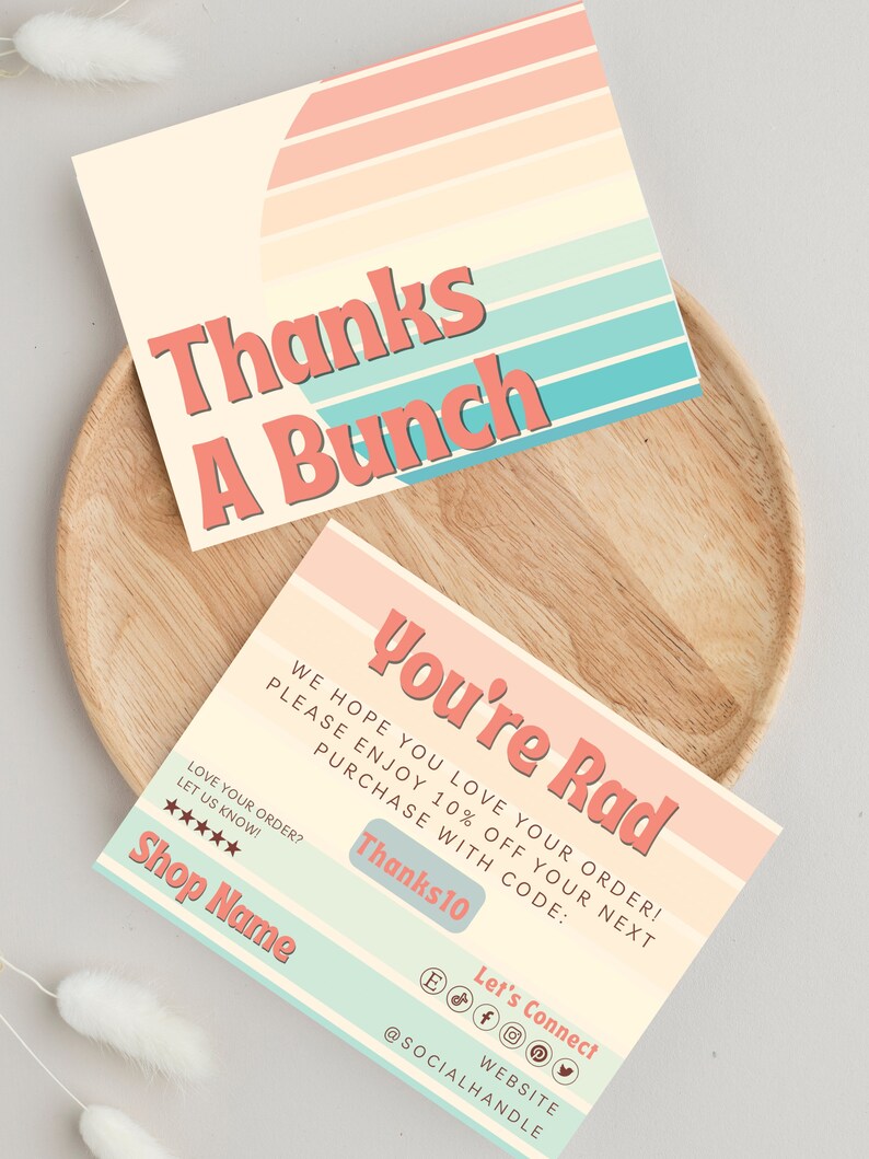 Retro Thank You Card Template Editable Small Business Thank - Etsy