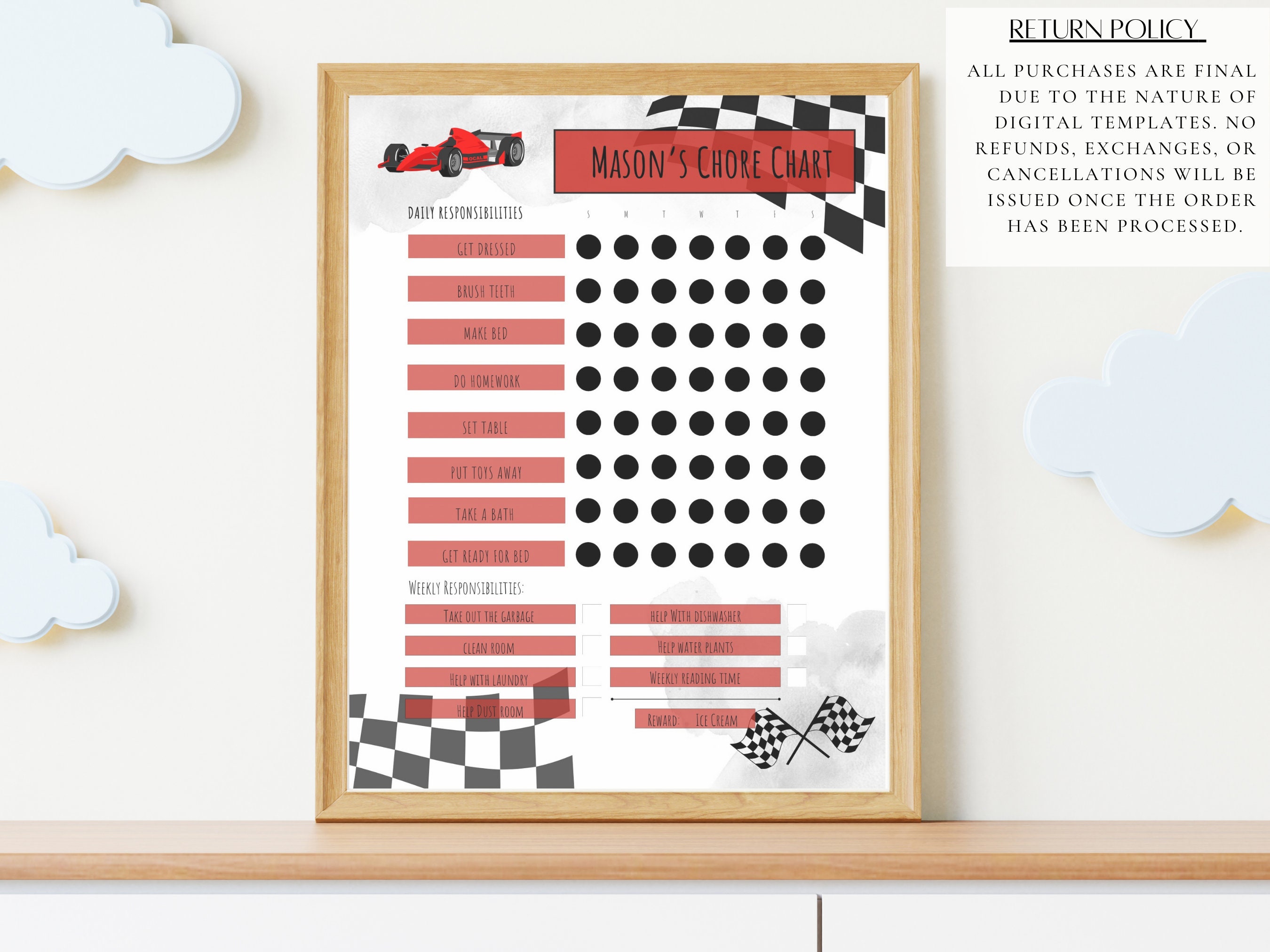 EDITABLE Race Car Chore Chart Printable Reward Chart Etsy Australia