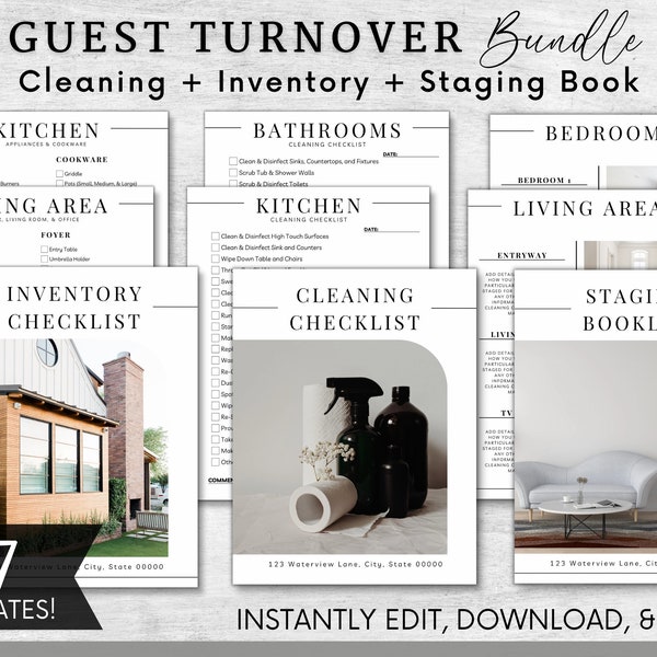 Airbnb Guest Turnover Binder Template, Checklist Template Cleaning Checklist Inventory Checklist, Staging VRBO Cleaning Vacation Rental STR