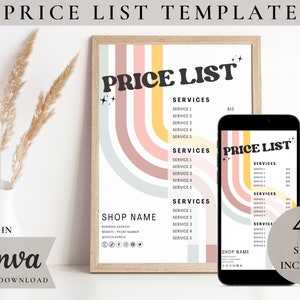 Retro Price List Template Editable Canva, Printable Spa Salon Price List, Hair Pricing Flyers, Instagram Story Template, Bundle Price List