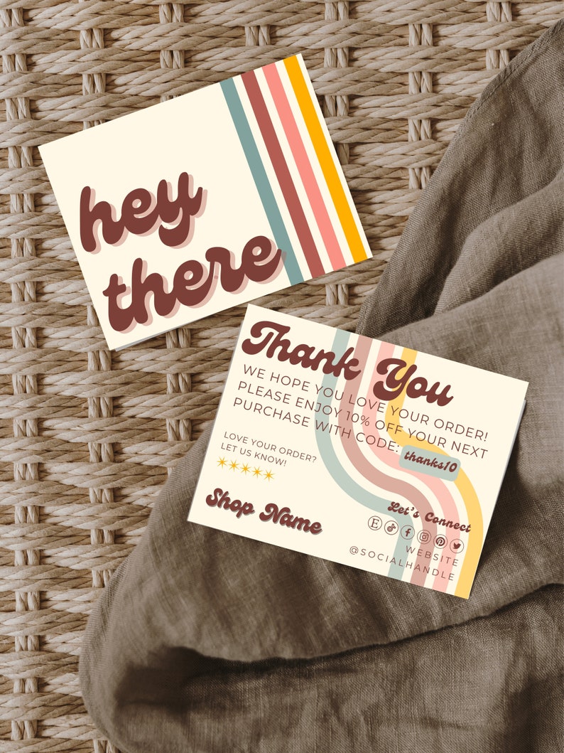Retro Thank You Card Template Editable Small Business Thank - Etsy