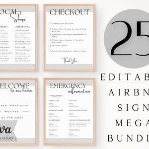 Szablon pakietu znaków Airbnb, edytowalny Airbnb, znaki wynajmu domu, znak Wi-Fi, powitalna książka Airbnb, lista kontrolna, gospodarz Airbnb, proste znaki