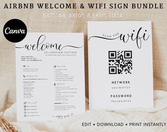 Editable Airbnb Sign Template, Airbnb Welcome Sign, Wifi Password Sign, Airbnb Host Signs, Airbnb Canva Template, VRBO Rental Templates