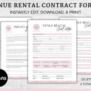 Venue Rental Forms Bundle Venue Rental Contract Wedding Venue Form Event Center Services Agreement Event Hosting Client Intake Venue Package