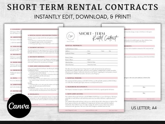 Short Term Rental Agreement Contract House Rental Services Agreement Airbnb Contract Rental Agreement Template Landlord Form Lease Agreement