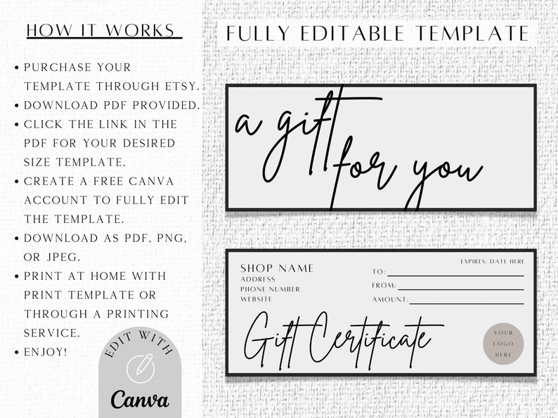 Gift Certificate Template Printable Gift Voucher Editable Etsy Gift Certificate Template Printable Gift Voucher Editable Etsy