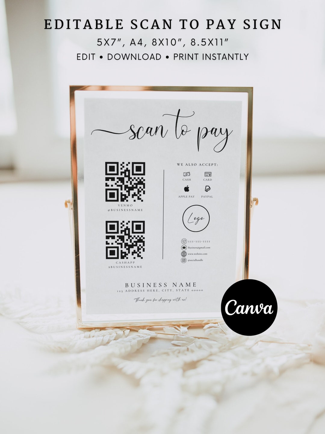 Printable Payment Sign, QR Code Sign Template, Scan to Pay Sign ...
