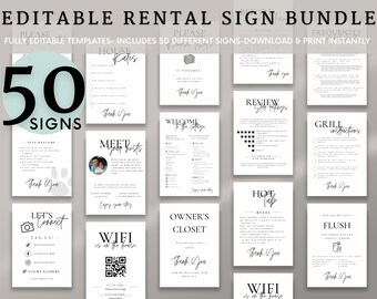 Airbnb Sign Bundle Template, Airbnb Welcome Book, VRBO template, Wifi Sign, House Rules, Airbnb Host Template, Airbnb Guest Checkout List