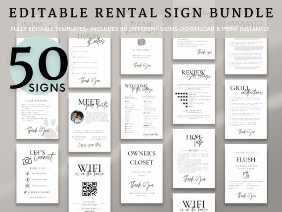 Airbnb Sign Bundle Template, Airbnb Welcome Book, VRBO template, Wifi Sign, House Rules, Airbnb Host Template, Airbnb Guest Checkout List