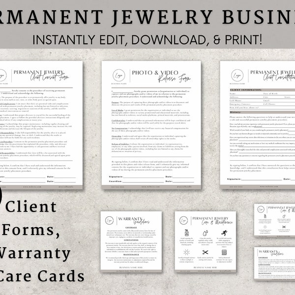 Permanent Jewelry Business Starter Kit, Permanent Jewelry Consent Forms, Permanent Jewelry Warranty Care Card, Permanent Jewelry Tools