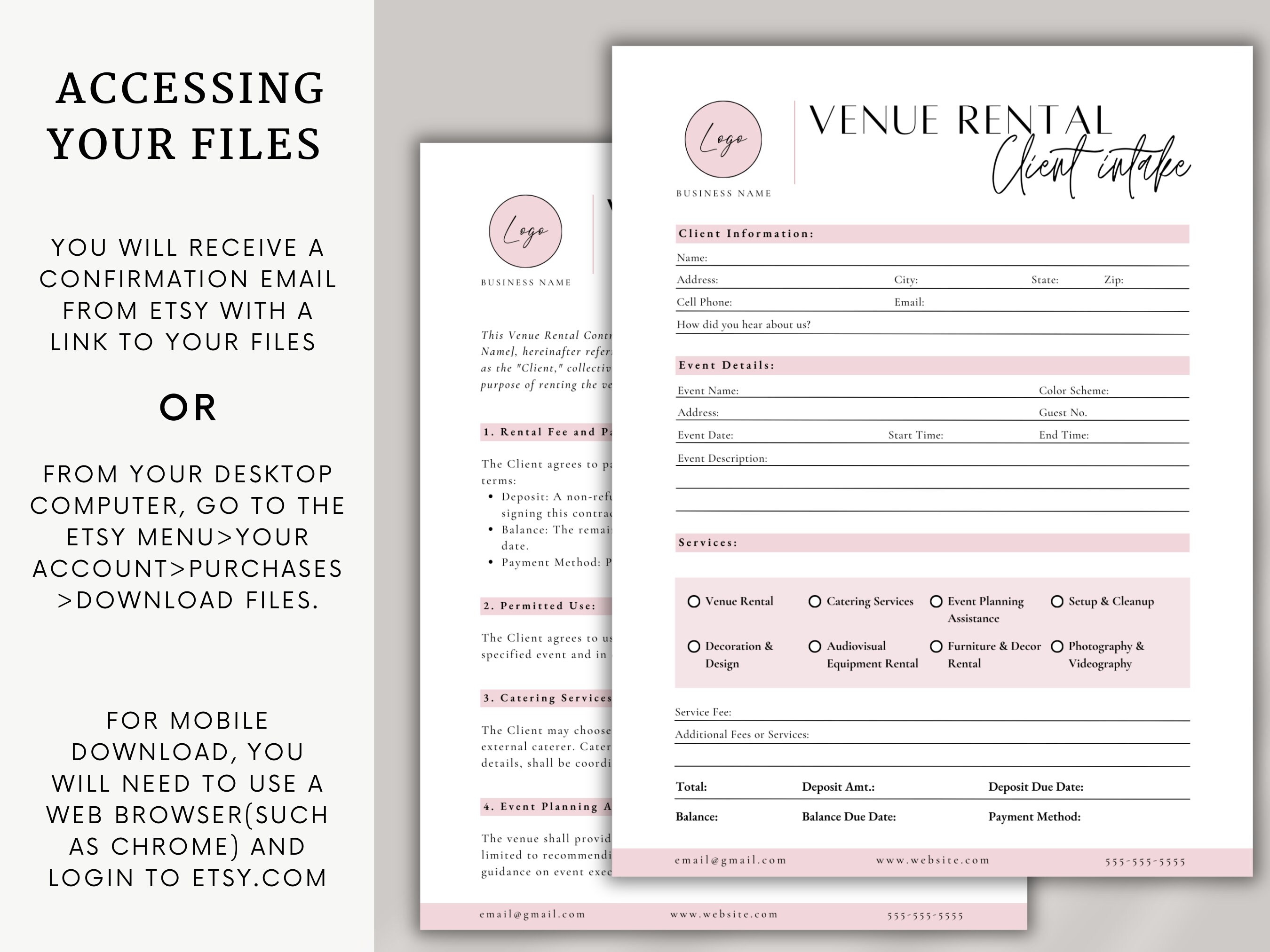 Hosting Event Form Sample Venue Rental Forms Bundle Venue Rental Contract Wedding Venue Form ...