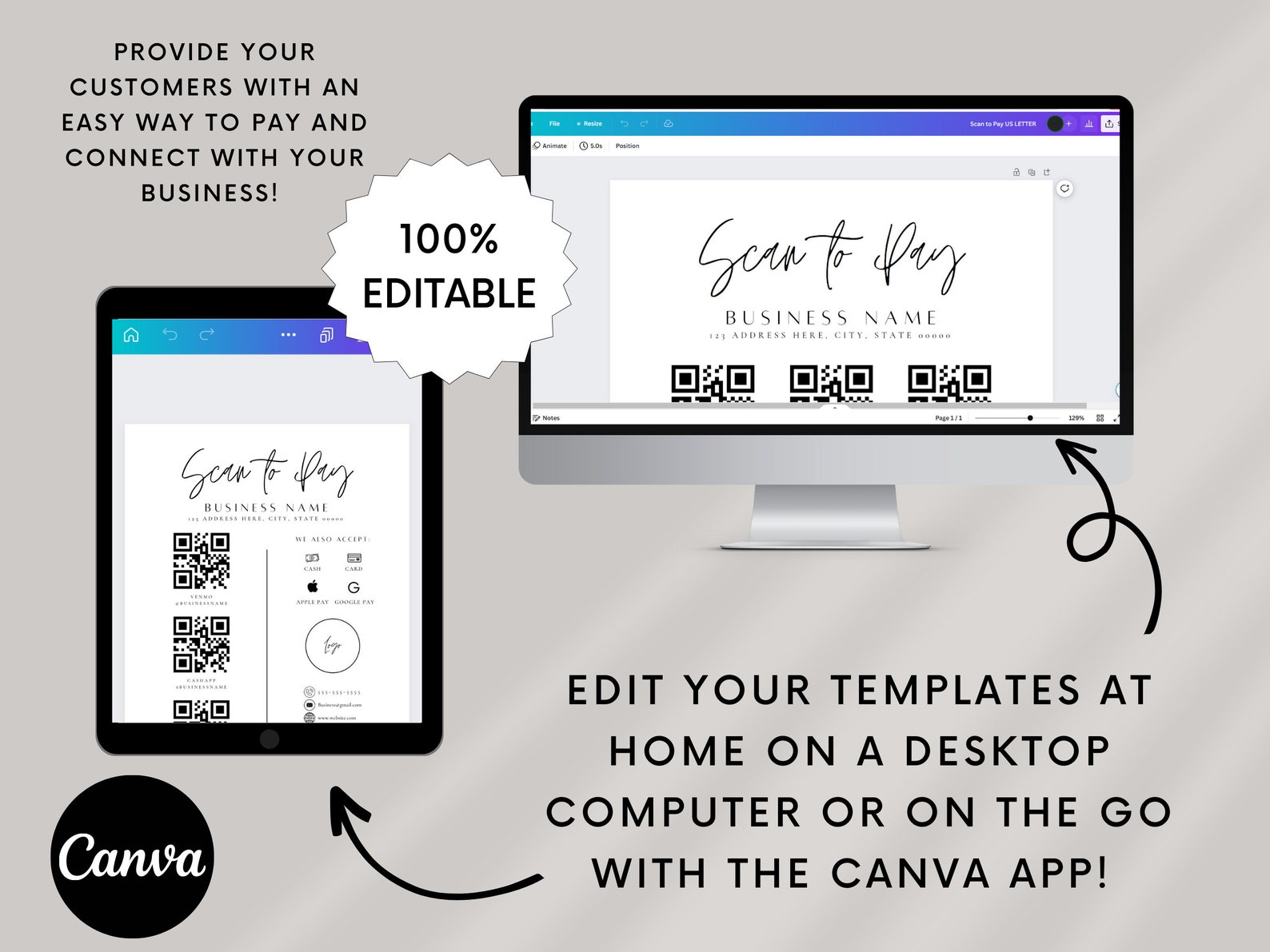 QR Code Sign Template, Social Media Sign Template, Small Business Sign ...