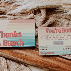 Plantilla de tarjeta de agradecimiento retro, plantilla de agradecimiento editable para pequeñas empresas, tarjeta de inserción de paquete personalizable, tarjeta de correo imprimible