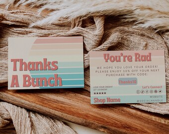 Retro Thank You Card Template, Editable Small Business Thank You Template, Customizable Package Insert Card, Printable Mailer Card