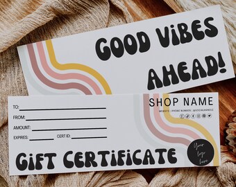 Retro Gift Certificate Template, DIY Printable Gift Voucher Certificate, Editable Gift Card, Spa Gift Certificate, Salon Template