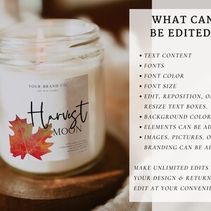 Fall Candle Label Template, Editable Candle Label Design, Customizable ...