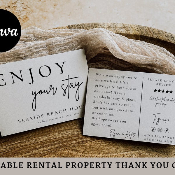 Airbnb Host Thank You Card Template, Editable Canva Airbnb Rental Marketing Template, Airbnb Host Editable Welcome Card For Guests