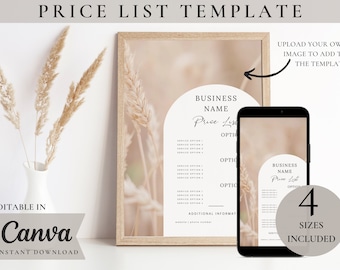 Editable Price List Template Canva, Printable Spa Salon Price List, Hair Pricing Flyers, Instagram Story Template, Bundle Price List