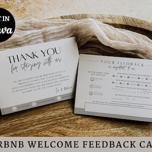 Modelo de cartão de boas-vindas do Airbnb, cartão de feedback do Airbnb, formulário de feedback editável para hóspedes, cartão de agradecimento do Airbnb, formulário de avaliação e avaliação do Airbnb, VRBO