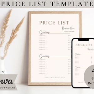 Price List Template Editable Canva, Printable Spa Salon Price List, Hair Pricing Flyers, Price List, Price Sheet, Small Business Price List