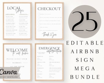 Airbnb Sign Bundle Template, Editable Airbnb, Signs Rental Home, Wifi Sign, Airbnb Welcome Book, Check out list, Airbnb Host, Simple Signs