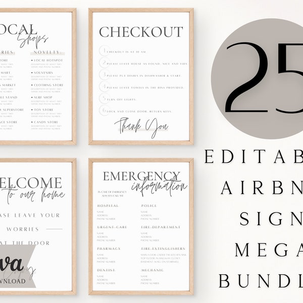 Airbnb Sign Bundle Template, Editable Airbnb, Signs Rental Home, Wifi Sign, Airbnb Welcome Book, Check out list, Airbnb Host, Simple Signs