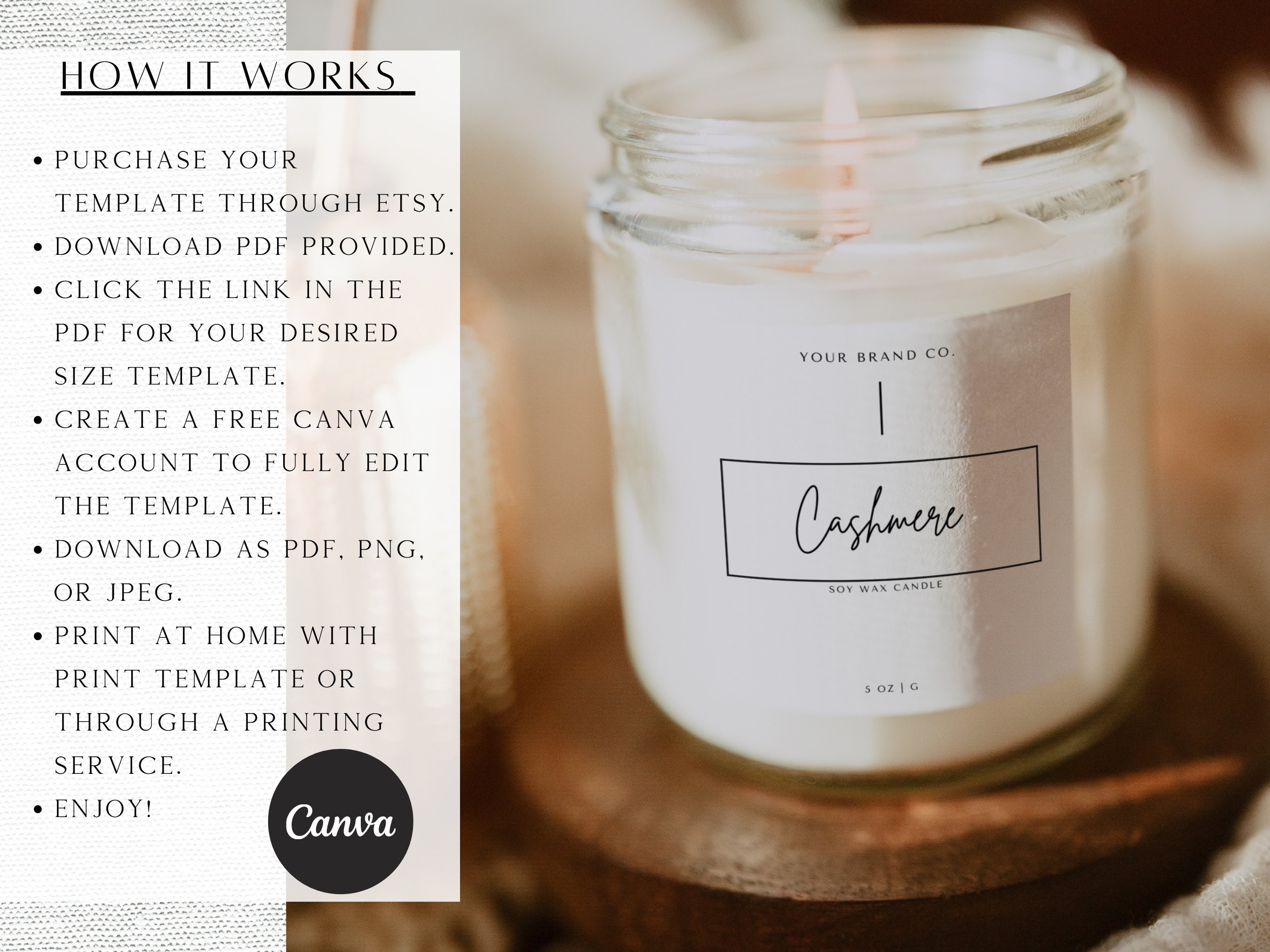 Modern Candle Label Template, Editable Candle Label Design, Minimal ...