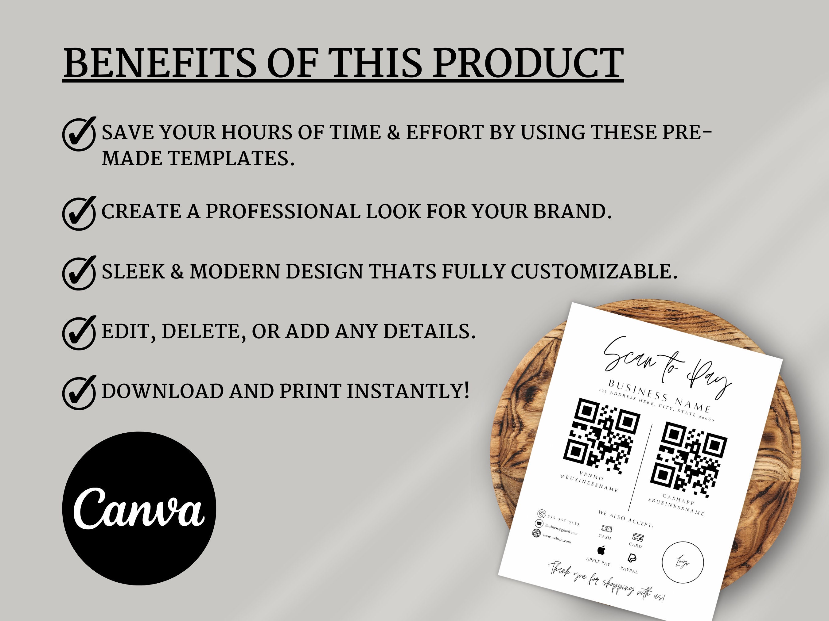 Credit Card Scan Sign Editable Scan to Pay Sign, QR Code Sign Template, Printable Payment ...
