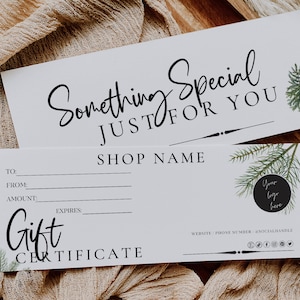 Modello di certificato regalo natalizio, buono regalo stampabile fai da te, buono regalo modificabile di Natale, buono regalo per salone spa, modello Canva