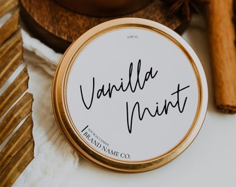 Round Candle Label Template, Editable Candle Lid Sticker Label, Pre designed Circular Modern Candle Label Template Instant Download