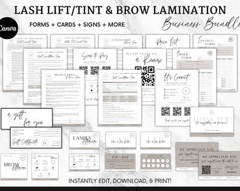 Lash Tech Client Bundle, Intake Form, Consent Waiver, Aftercare Card, Editable Eyelash Extension Business Templates for Canva