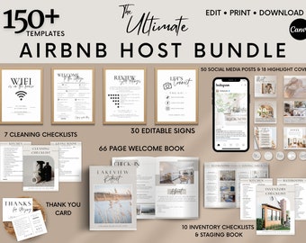 Airbnb Host Template Bundle, Airbnb Sign Bundle, Airbnb Welcome Book Template, VRBO Host Bundle, Airbnb Cleaning and Inventory Checklist