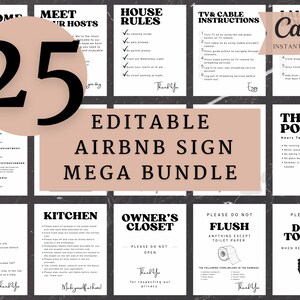 Szablon pakietu znaków Airbnb, edytowalny Airbnb, znaki wynajmu domu, znak Wi-Fi, powitalna książka Airbnb, lista kontrolna, gospodarz Airbnb, proste znaki